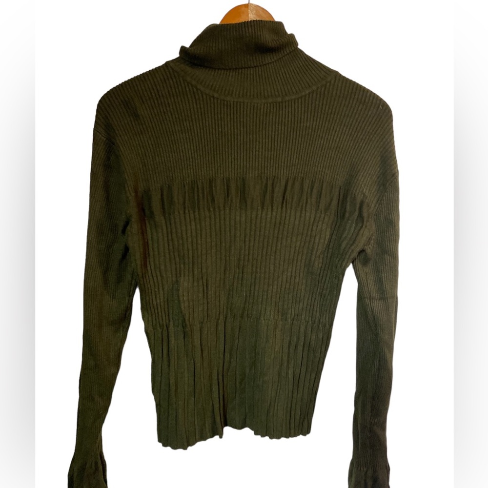 Studio Y ribbed dark olive green long sleeve Turtleneck top ladies 1xl stretch